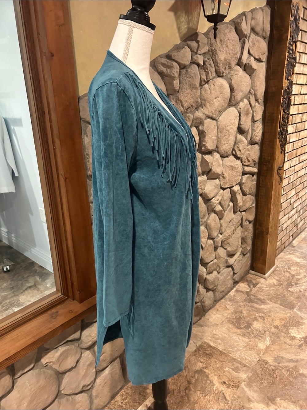 NWT Teal Western Fringe Open Cardigan with Fringe Accents Large - Picture 4 of 4